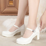 Round Head Shallow High Heels Buckle With T-Singexi Shoes Coarse Heel Model Performance Shoes Waterproof Table 33 Yards Women's Shoes HZ0115