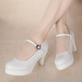 Round Head Shallow High Heels Buckle With T-Singexi Shoes Coarse Heel Model Performance Shoes Waterproof Table 33 Yards Women's Shoes HZ0115