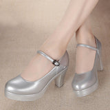 Round Head Shallow High Heels Buckle With T-Singexi Shoes Coarse Heel Model Performance Shoes Waterproof Table 33 Yards Women's Shoes HZ0115