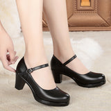 Round Head Shallow High Heels Buckle With T-Singexi Shoes Coarse Heel Model Performance Shoes Waterproof Table 33 Yards Women's Shoes HZ0115