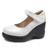 Round Head 8CM High-Slope And Waterproof Table Single Shoe Round Head Buckle Loose Cake Thick-Soled Mother Shoes Flat Bottom Shallow Women's Shoes HZ0115