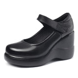 Spring And Autumn Women's Shoes Thick Bottom Slope And Shallow Single Shoes High Heels Ladies Leather Shoes Magic Stick Round Head Loose Cake Middle-Naught Mother Shoes HZ0115