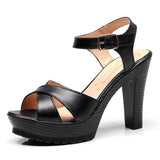 Walk Show Artifact Model High Heel Sandals Leather Thick Heel Waterproof Counter 11Cm Cross-Band Hollow Performance Sandals Women Summer HZ0115