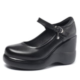 Round Head 8CM High-Slope And Waterproof Table Single Shoe Round Head Buckle Loose Cake Thick-Soled Mother Shoes Flat Bottom Shallow Women's Shoes HZ0115
