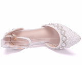 Large-Size High-Heeled Sandals With Beaded Bracelets With Water Drill Sandals White Real Wedding Shoes HZ0115