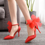 White Butterfly Flower Wedding Shoes One-Word Wristband Bridal Shoes Fine Heel Wedding Shoes Women Sandals Tip High Heels HZ0115