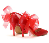 White Butterfly Flower Wedding Shoes One-Word Wristband Bridal Shoes Fine Heel Wedding Shoes Women Sandals Tip High Heels HZ0115