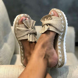 Shoes 2025 Summer New Bow Beach Women Slippers Thick Bottom Slope And Hemp Rope Large Women's Shoes HZ0115
