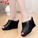 Cows And Cool Slippers Women Summer Fish Mouth Fitting Room High Hedile Waterproof Table Word Drag Loose Cake Wearing Slippers HZ0115