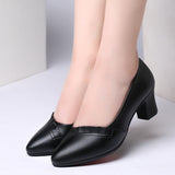 Round Head Shallow Mouth Mother Shoes Soft Sole Leather Shoes In The Elderly Heel Single Shoes Spring And Autumn Women's Shoes Work Shoes HZ0115