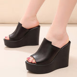 Cowskin Waterproof Table Thick Bottom Slippers High Slope And Fitting Room Slippers Ultra-High Heel Night Shop Show Loose Girl Cold Slippers HZ0115