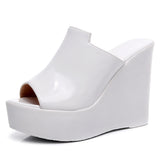 Cowskin Waterproof Table Thick Bottom Slippers High Slope And Fitting Room Slippers Ultra-High Heel Night Shop Show Loose Girl Cold Slippers HZ0115