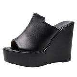 Cowskin Waterproof Table Thick Bottom Slippers High Slope And Fitting Room Slippers Ultra-High Heel Night Shop Show Loose Girl Cold Slippers HZ0115