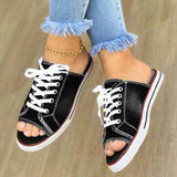 The Big Goods Have Come Out Of The New 2025 Summer Canvas Korean Version Of Women's Cool Drag One-Word Drag Heel Sandals Denim Shoes HZ0115