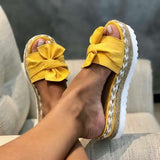 The New Bow One Word Thick Bottom Slope And Hemp Rope Large Size Women Sandals Quality Assurance HZ0115