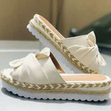 The New Bow One Word Thick Bottom Slope And Hemp Rope Large Size Women Sandals Quality Assurance HZ0115