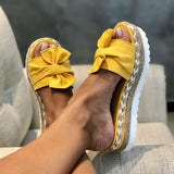 The New Bow One Word Thick Bottom Slope And Hemp Rope Large Size Women Sandals Quality Assurance HZ0115