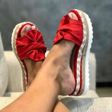 The New Bow One Word Thick Bottom Slope And Hemp Rope Large Size Women Sandals Quality Assurance HZ0115