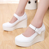 White 8CM High Heel Heel Leather Shoes 3CM Thick Waterproof Table Comfortable Loose Cake Shoes Round Head Light Magic Stick Single Shoes Women HZ0115