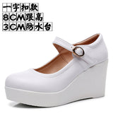 White 8CM High Heel Heel Leather Shoes 3CM Thick Waterproof Table Comfortable Loose Cake Shoes Round Head Light Magic Stick Single Shoes Women HZ0115