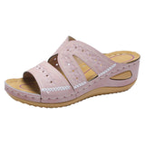 Summer Women's Slope And Sewing Sandals Fish Mouth Thick Soles Hollow Large Size Shoes Embroidered Cool Slippers HZ0115