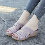 Summer Women's Slope And Sewing Sandals Fish Mouth Thick Soles Hollow Large Size Shoes Embroidered Cool Slippers HZ0115