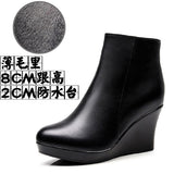 Cowskin High Heemon Women's Boots Middle-Age Women's Shoes 33 Yards Round Head Waterproof Table Thick-Bottomed Single Boots Plus Velvet Slope And Short Boots Girl HZ0115