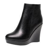 Cowskin High Heemon Women's Boots Middle-Age Women's Shoes 33 Yards Round Head Waterproof Table Thick-Bottomed Single Boots Plus Velvet Slope And Short Boots Girl HZ0115