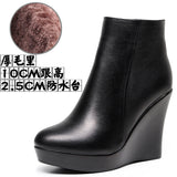 Cowskin High Heemon Women's Boots Middle-Age Women's Shoes 33 Yards Round Head Waterproof Table Thick-Bottomed Single Boots Plus Velvet Slope And Short Boots Girl HZ0115