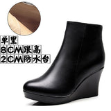 Cowskin High Heemon Women's Boots Middle-Age Women's Shoes 33 Yards Round Head Waterproof Table Thick-Bottomed Single Boots Plus Velvet Slope And Short Boots Girl HZ0115