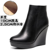 Cowskin High Heemon Women's Boots Middle-Age Women's Shoes 33 Yards Round Head Waterproof Table Thick-Bottomed Single Boots Plus Velvet Slope And Short Boots Girl HZ0115