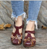 Women's Shoes Summer New Retro Round Head And Cross With Women's Sandals Large Size Women's Shoes HZ0115