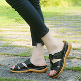Casual Women's Slippers Summer Large-Size Slope Heel Sandals Hollow Cross Lady Explosion HZ0115