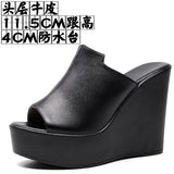 Cowskin Waterproof Table Thick Bottom Slippers High Slope And Fitting Room Slippers Ultra-High Heel Night Shop Show Loose Girl Cold Slippers HZ0115