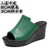 Cowskin Waterproof Table Thick Bottom Slippers High Slope And Fitting Room Slippers Ultra-High Heel Night Shop Show Loose Girl Cold Slippers HZ0115