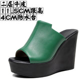Cowskin Waterproof Table Thick Bottom Slippers High Slope And Fitting Room Slippers Ultra-High Heel Night Shop Show Loose Girl Cold Slippers HZ0115