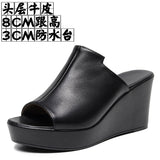 Cowskin Waterproof Table Thick Bottom Slippers High Slope And Fitting Room Slippers Ultra-High Heel Night Shop Show Loose Girl Cold Slippers HZ0115