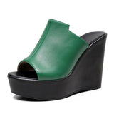 Cowskin Waterproof Table Thick Bottom Slippers High Slope And Fitting Room Slippers Ultra-High Heel Night Shop Show Loose Girl Cold Slippers HZ0115