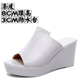 Cowskin Waterproof Table Thick Bottom Slippers High Slope And Fitting Room Slippers Ultra-High Heel Night Shop Show Loose Girl Cold Slippers HZ0115