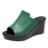 Green Comfortable Outside Slope And Slippers Women's Summer Fashion High-Heeling Waterproof Table Thick Bottom Pine Cake Cool Drag And Word Drag HZ0115