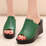Green Comfortable Outside Slope And Slippers Women's Summer Fashion High-Heeling Waterproof Table Thick Bottom Pine Cake Cool Drag And Word Drag HZ0115