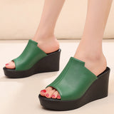 Green Comfortable Outside Slope And Slippers Women's Summer Fashion High-Heeling Waterproof Table Thick Bottom Pine Cake Cool Drag And Word Drag HZ0115