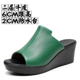Green Comfortable Outside Slope And Slippers Women's Summer Fashion High-Heeling Waterproof Table Thick Bottom Pine Cake Cool Drag And Word Drag HZ0115