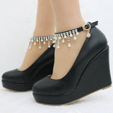 11 Cm White Round Head Water Table Slope Single Shoes Women Pearl Beads Supo Heel Shoes Large-Size High Heel Single Shoes Women HZ0115