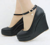 Thick Bottom Heel Single Shoe With White Round Head Waterproof Table Slope Heel Wedding Shoes Pine Cake HZ0115