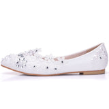 Lace Bridal Shoes Wedding Shoes White Flat Bottom Water Drill Pearl Wedding Shoes Bridesmaids Performance Flat Heel Single Shoes HZ0115