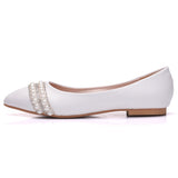 Flat-Soled Wedding Shoes Crystal Shoes Wedding Dress Wedding Dress Comfortable Korean Version Of Tuxed Pearl Water Diamond Dinner White Women Shoes HZ0115