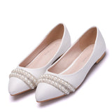 Flat-Soled Wedding Shoes Crystal Shoes Wedding Dress Wedding Dress Comfortable Korean Version Of Tuxed Pearl Water Diamond Dinner White Women Shoes HZ0115