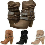 24 Autumn And Winter Fashion Women's Boots Shoes Coarse And High-Heeling Hot-Selling Round Head Short Boots Rivet Water Drill HZ0115