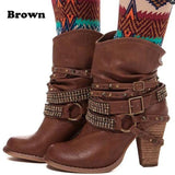 24 Autumn And Winter Fashion Women's Boots Shoes Coarse And High-Heeling Hot-Selling Round Head Short Boots Rivet Water Drill HZ0115